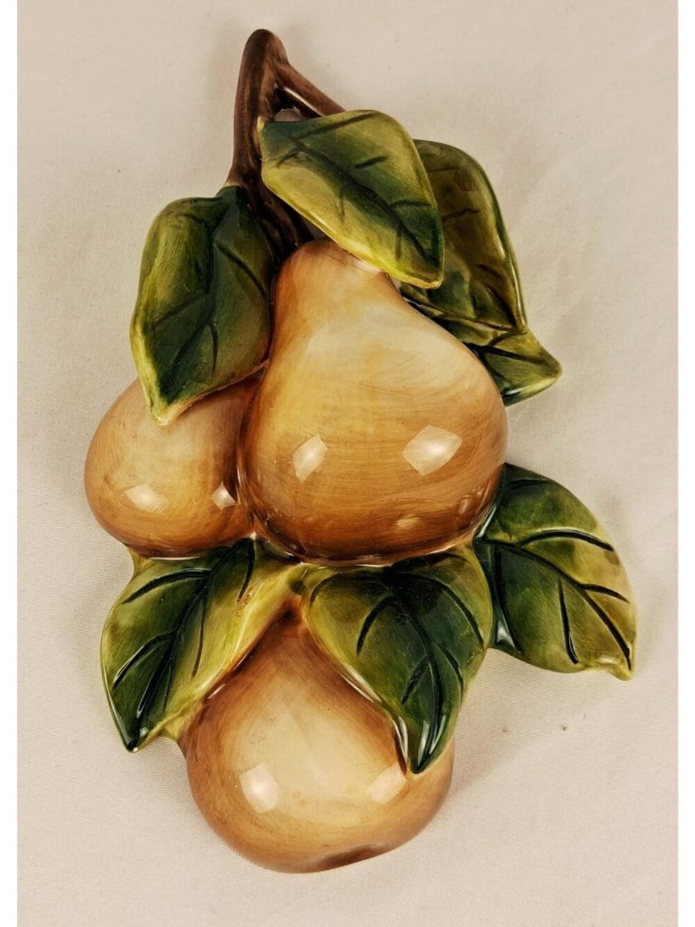 VTG 70's Home Interiors Ceramic Pear Wall Decor Green Leaves Hand-Painted Fruit